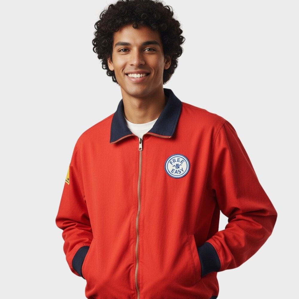 Free & Easy Mens L Red Graphic Zip Jacket Made in LA Skater Streetwear Y2K